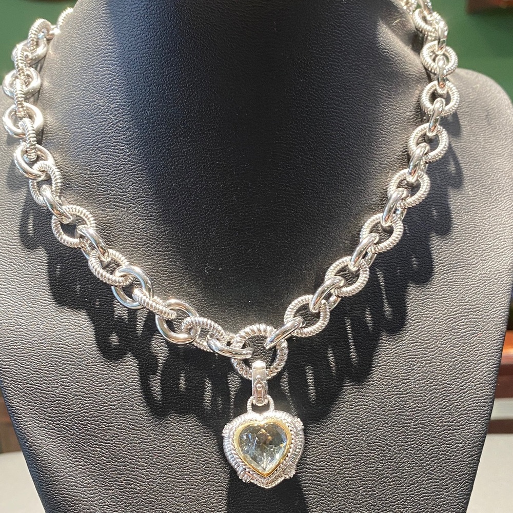 Judith Ripka Elegant Silver Heart Pendant Necklace removable pendant-16’ - Picture 1 of 11